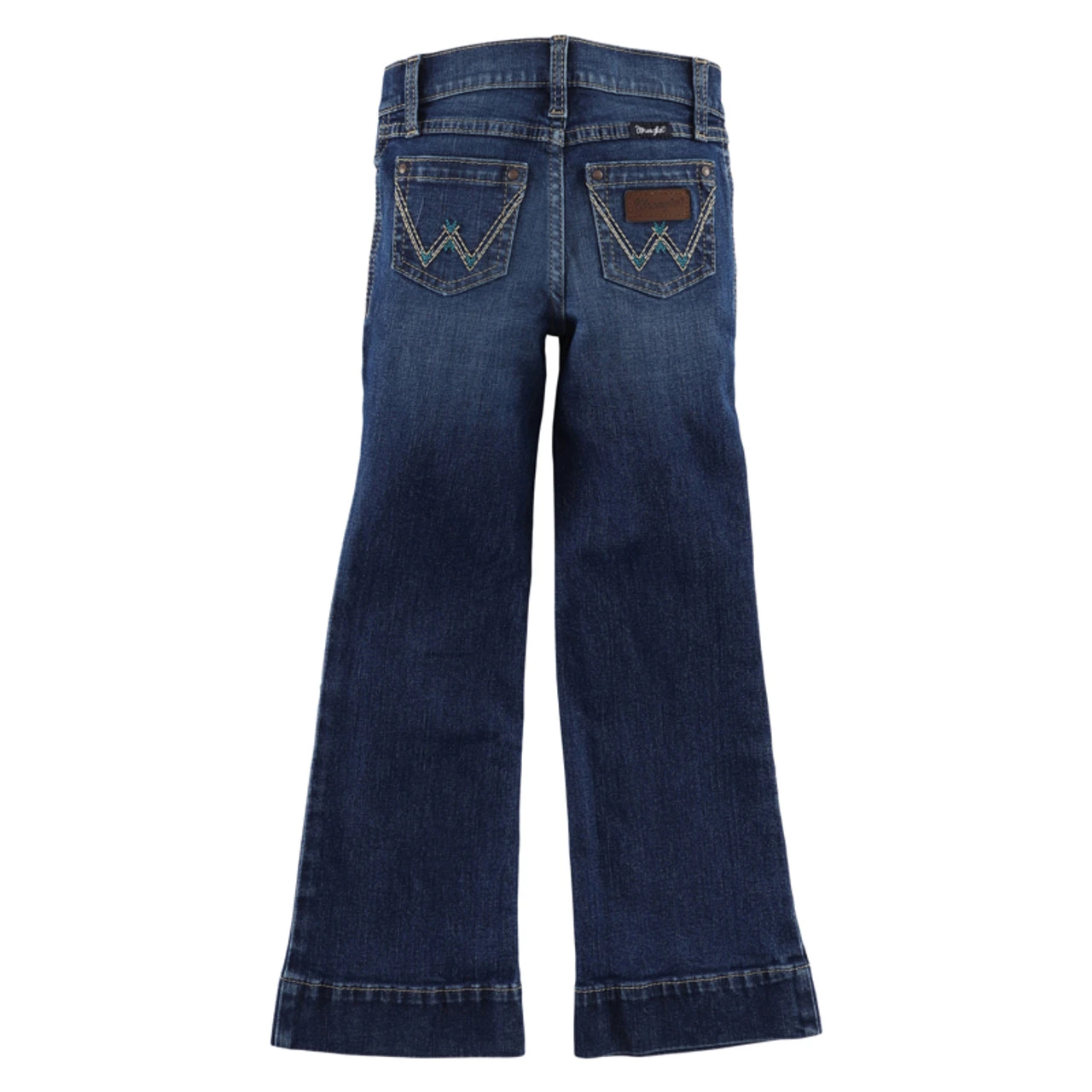 Wrangler Girl's Trouser Hi-Rise Dark Wash Jeans In Regular And Slim With Brown "W" Embroidery 4 Wrangler Girl's Trouser Hi-Rise Dark Wash Jeans In Regular And Slim With Brown "W" Embroidery - Image 2