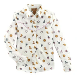 Wrangler Girl's Embroidered Yoke Long Sleeve Western Snap Shirt In White