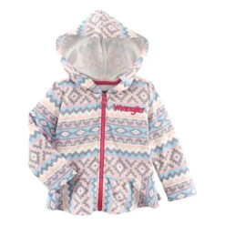 Wrangler Infant Girl's Ruffle Hem Zip Up Hoodie In Multi Colored Aztec Print