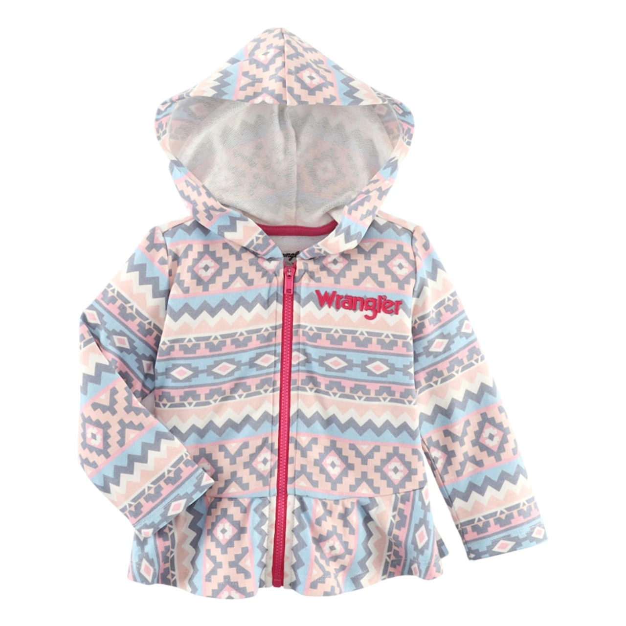 Wrangler Infant Girl's Ruffle Hem Zip Up Hoodie In Multi Colored Aztec Print 3 Wrangler Infant Girl's Ruffle Hem Zip Up Hoodie In Multi Colored Aztec Print