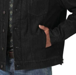Wrangler Mens Black Sherpa Lined Denim Jacket -Wrangler Store P2781230 3 62699.1692033550
