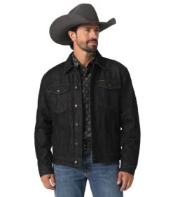 Wrangler Mens Black Sherpa Lined Denim Jacket