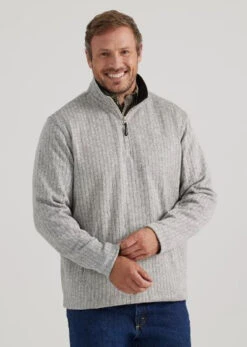 Wrangler Mens George Strait Long Sleeve Quarter-Zip Knit Pullover In Dove