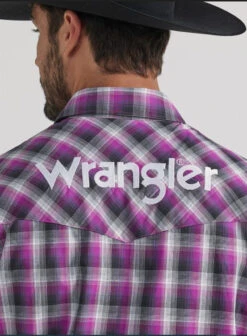Wrangler Mens Western Purple Plaid Long Sleeve Western Logo Shirt -Wrangler Store P2781955 2 48596.1691172586