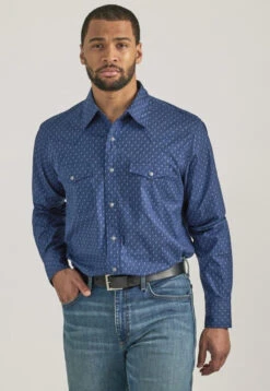 Wrangler Mens 20X Advanced Comfort Navy Snap Long Sleeve Shirt