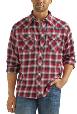 Wrangler Mens Retro Long Sleeve Red Plaid Flannel -Wrangler Store P2782305 3 98419.1691172741
