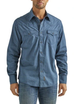 Wrangler Mens Retro Premium Blue Long Sleeve Shirt
