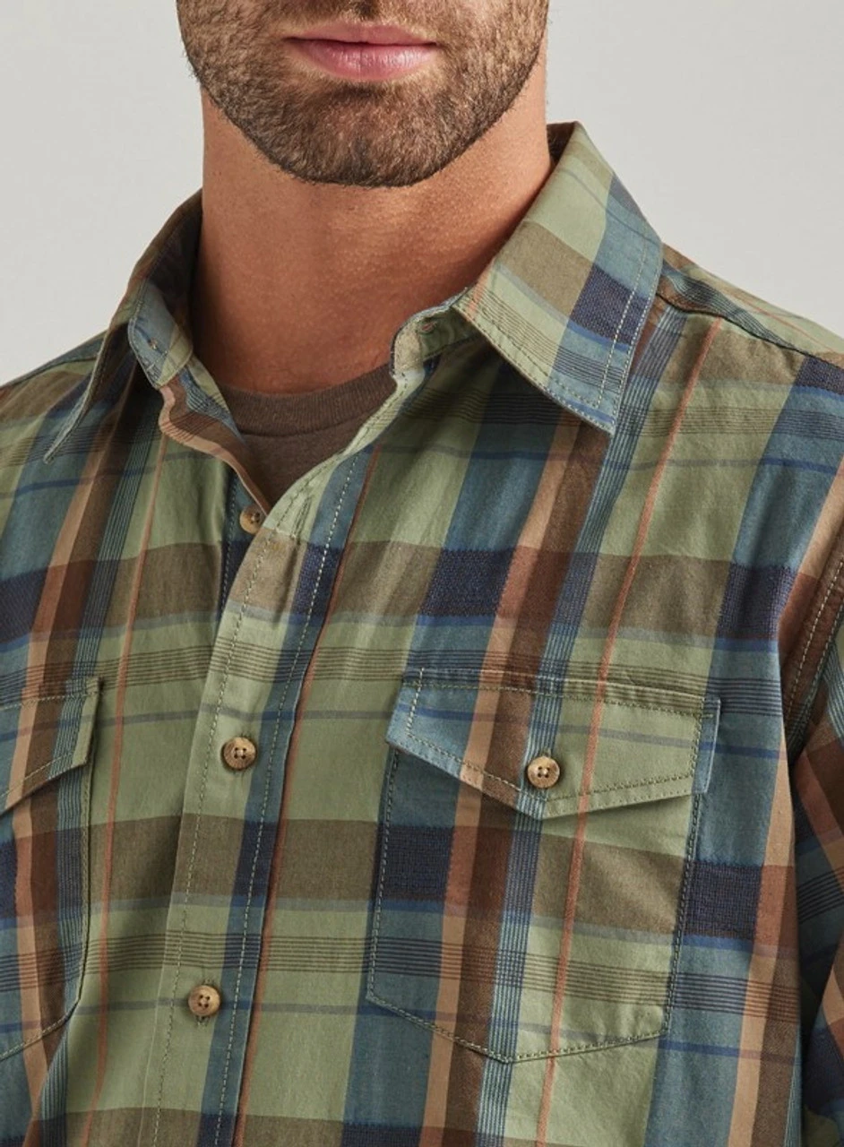 Wrangler Mens Green Plaid Retro Premium Long Sleeve Shirt 4 Wrangler Mens Green Plaid Retro Premium Long Sleeve Shirt - Image 2