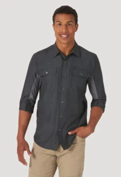 Wrangler Mens ATG Black Mixed Material Long Sleeve Shirt