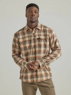 Wrangler Mens ATG Tan/Orange Lined Long Sleeve Shirt