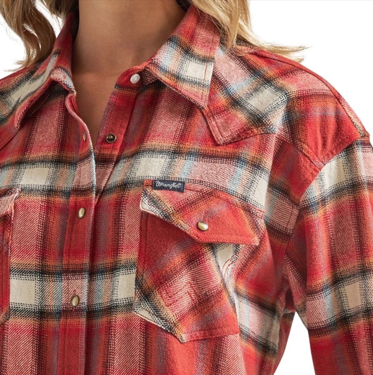 Wrangler Ladies Burnt Henna Western Boyfriend Long Sleeve Shirt 5 Wrangler Ladies Burnt Henna Western Boyfriend Long Sleeve Shirt - Image 3