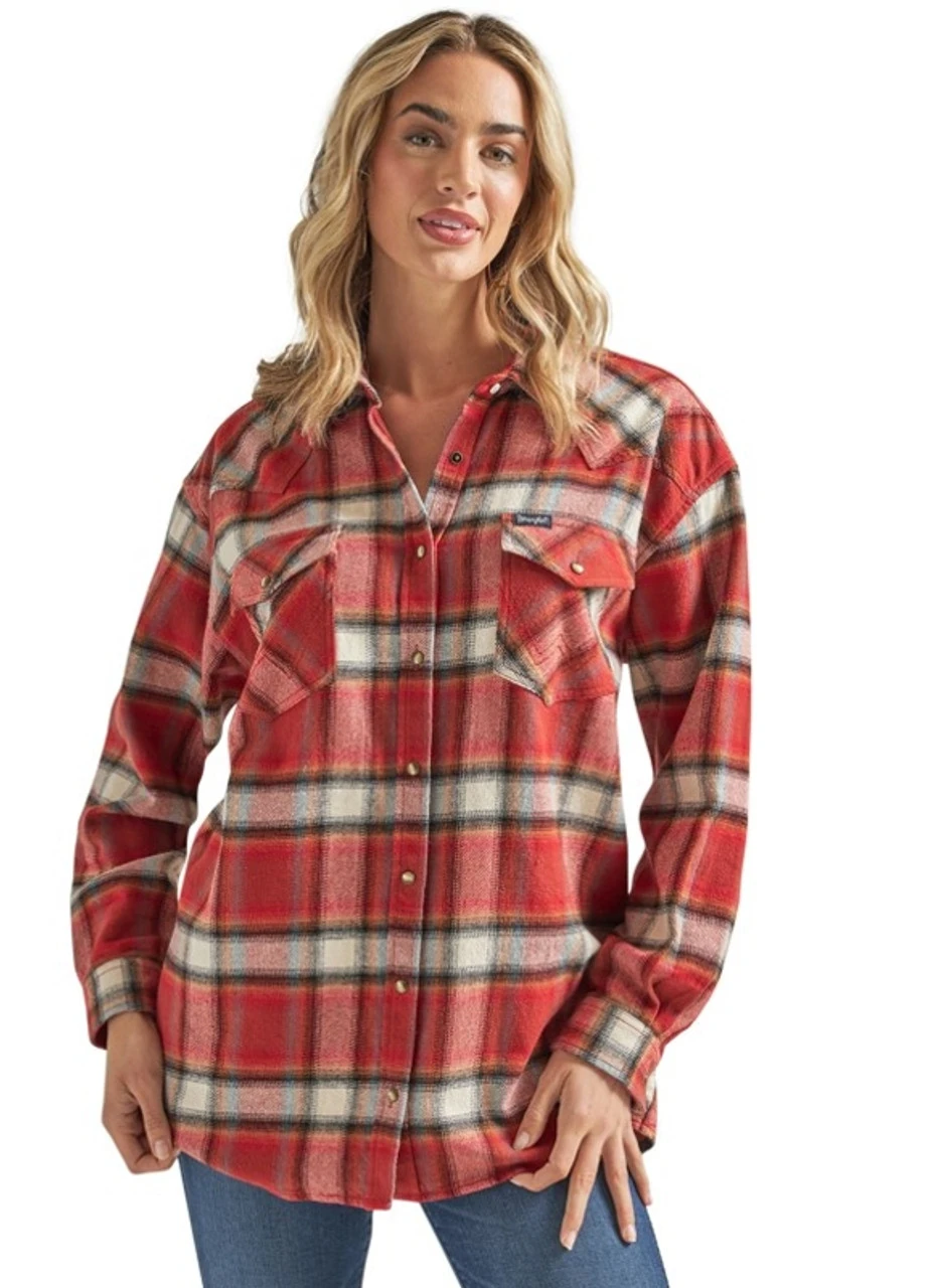 Wrangler Ladies Burnt Henna Western Boyfriend Long Sleeve Shirt 4 Wrangler Ladies Burnt Henna Western Boyfriend Long Sleeve Shirt - Image 2