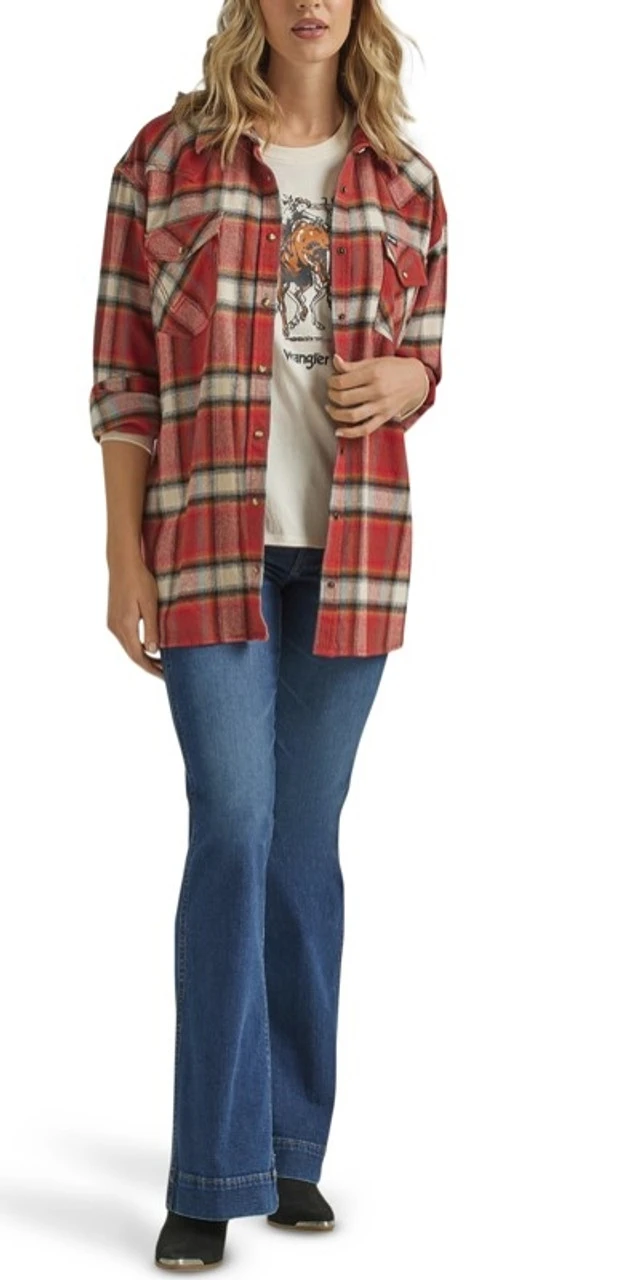 Wrangler Ladies Burnt Henna Western Boyfriend Long Sleeve Shirt 3 Wrangler Ladies Burnt Henna Western Boyfriend Long Sleeve Shirt