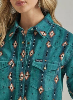Wrangler Ladies Americana Teal Long Sleeve Shirt Dress -Wrangler Store P2785700 2 51437.1692299261