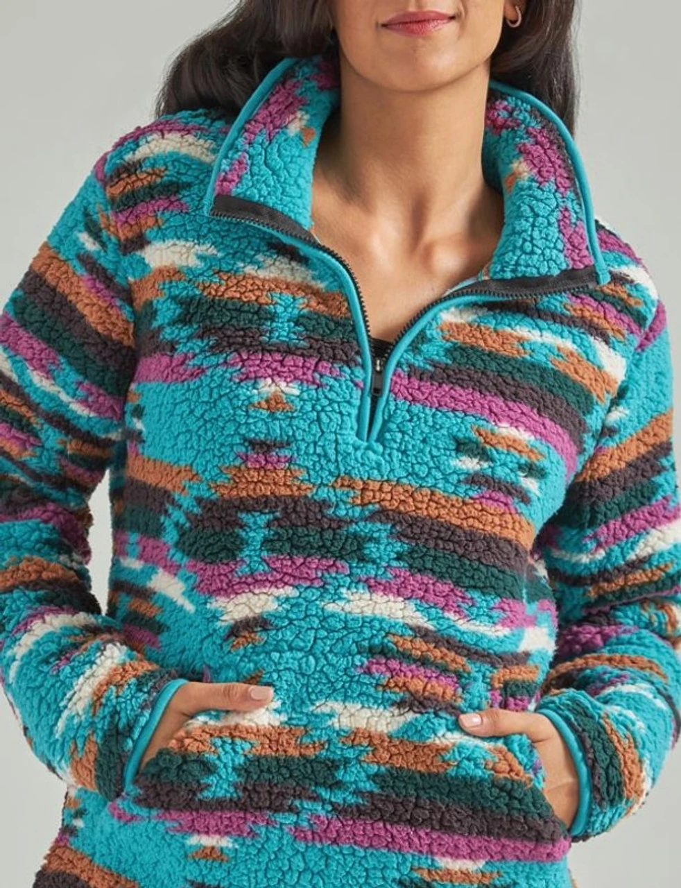 Wrangler Ladies Dark Teal Sherpa Pullover 4 Wrangler Ladies Dark Teal Sherpa Pullover - Image 2