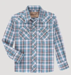 Wrangler Boys Retro Long Sleeve Teal Shirt
