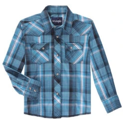 Wrangler Boys Fashion Long Sleeve Teal Snap Shirt