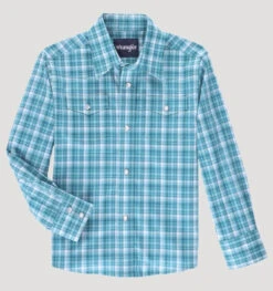 Wrangler Boys Teal Wrink Resist Long Sleeve Shirt