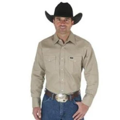 Wrangler - Men's Cowboy Cut Long Sleeve Work Shirt - Khaki