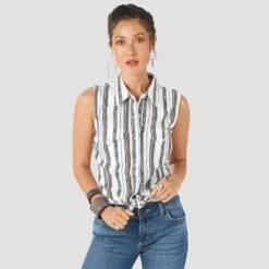 WRANGLER WOMENS SLEEVELESS STRIPED SHIRT