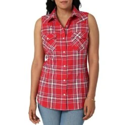 Wrangler Women's Retro Sleeveless Plaid Snap Shirt