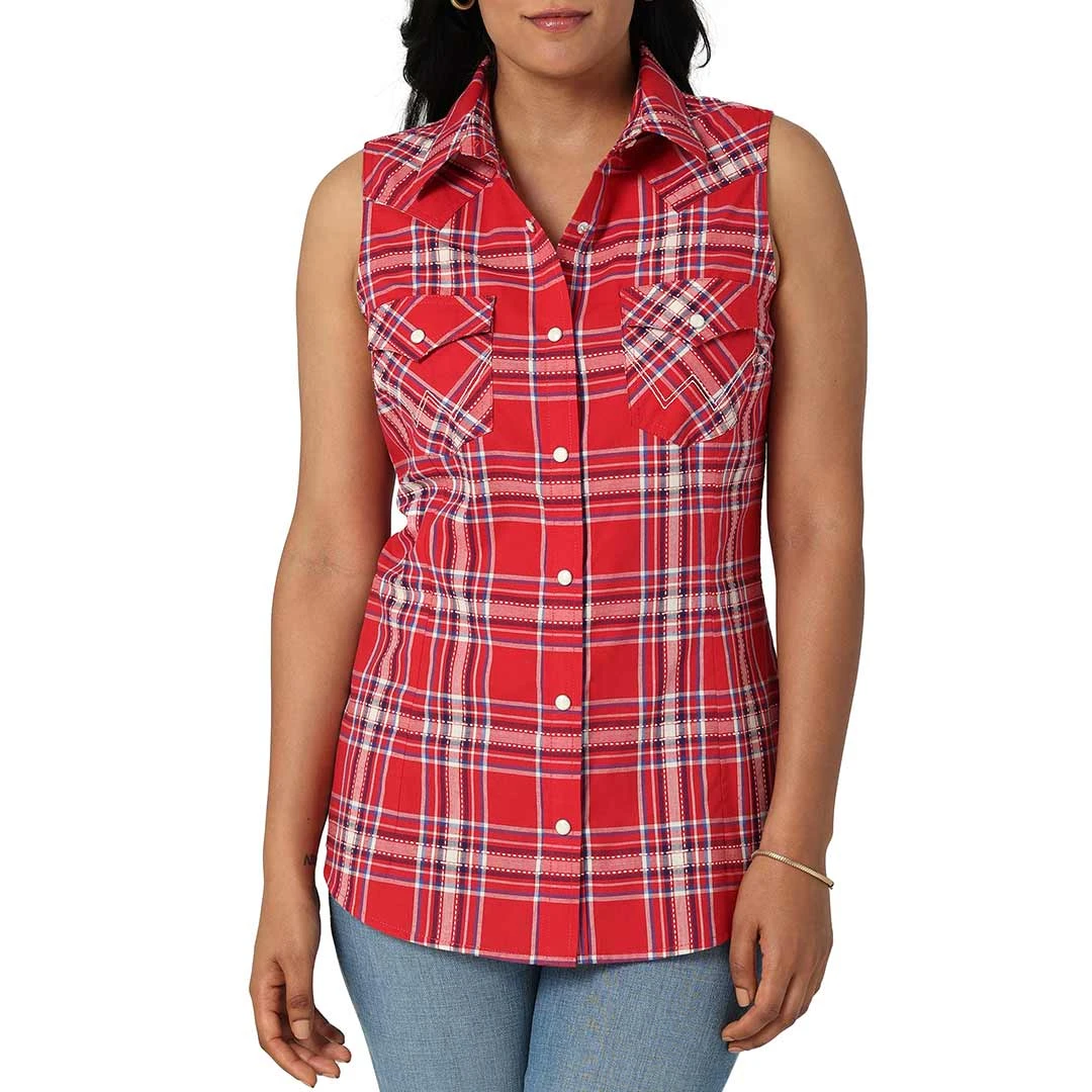 Wrangler Women's Retro Sleeveless Plaid Snap Shirt 3 Wrangler Women's Retro Sleeveless Plaid Snap Shirt