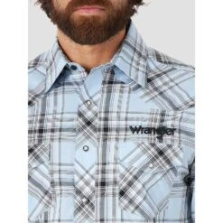 Wrangler Men's Logo Western Plaid Snap Shirt -Wrangler Store img15351 wrangler men s logo western plaid snap shirt
