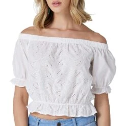 Wrangler Women's Americana Crop Peasant Blouse -Wrangler Store img16299 wrangler women s americana crop peasant blouse
