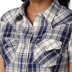 Wrangler Women's Essential Short Sleeve Plaid Snap Shirt -Wrangler Store img16998 wrangler women s essential short sleeve plaid snap shirt