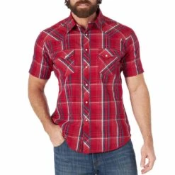 Wrangler Men's Fashion Short Sleeve Plaid Snap Shirt