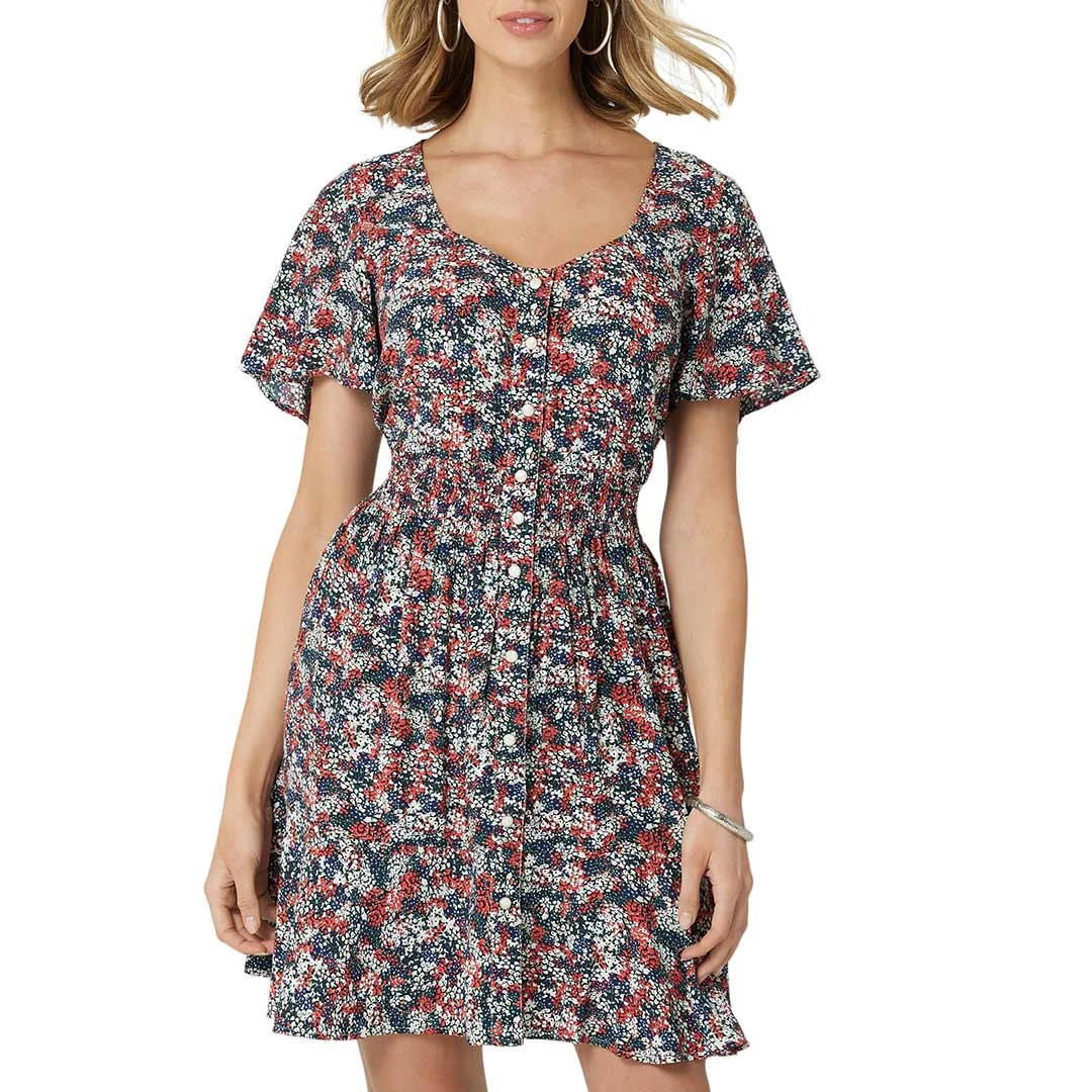 Wrangler Women's Retro Flutter Floral Snap Front Dress 3 Wrangler Women's Retro Flutter Floral Snap Front Dress