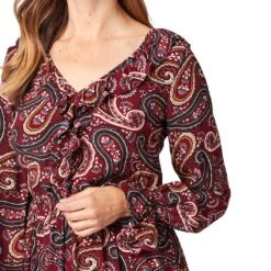 Wrangler Women's Ruffle V-Neck Paisley Print Dress -Wrangler Store img19107 wrangler women s ruffle v neck paisley print dress