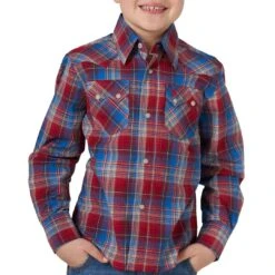 Wrangler Boys' Retro Sawtooth Plaid Snap Shirt