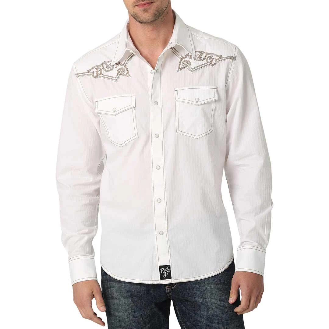 Wrangler Men's Rock 47 Embroidered Yoke Tone On Tone Snap Shirt 3 Wrangler Men's Rock 47 Embroidered Yoke Tone On Tone Snap Shirt