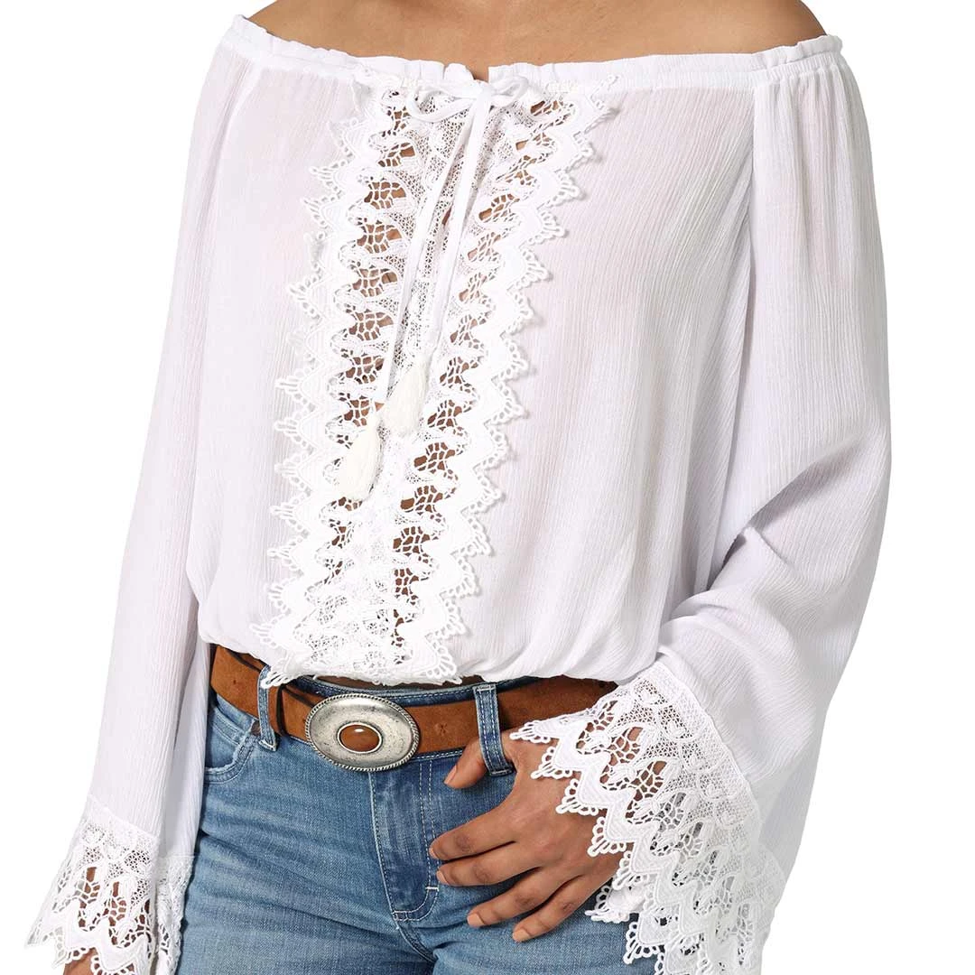 Wrangler Women's Retro Boho Crochet Off-Shoulder Blouse 5 Wrangler Women's Retro Boho Crochet Off-Shoulder Blouse - Image 3