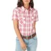 Wrangler Women's Short Sleeve Plaid Snap Shirt -Wrangler Store img49655 wrangler women s short sleeve plaid snap shirt