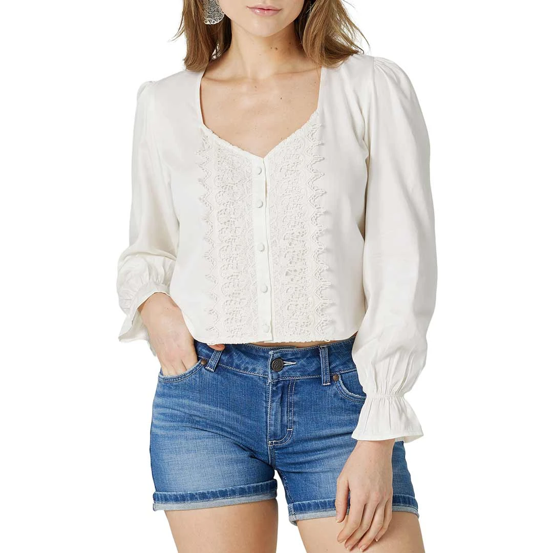 Wrangler Women's Retro Boho Crochet Button Blouse 3 Wrangler Women's Retro Boho Crochet Button Blouse