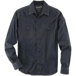 Wrangler Men's Retro Premium Contrast Trim Solid Snap Shirt -Wrangler Store img54199 wrangler men s retro premium contrast trim solid snap shirt