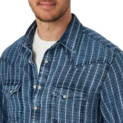 Wrangler Men's Retro Denim Stripe Snap Shirt -Wrangler Store img57040 wrangler men s retro denim stripe snap shirt