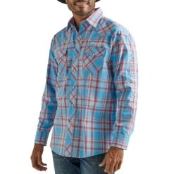 Wrangler Men's Logo Plaid Snap Shirt