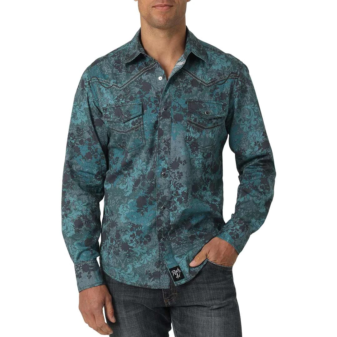 Wrangler Men's Rock 47 Floral Print Embroidered Yoke Snap Shirt 3 Wrangler Men's Rock 47 Floral Print Embroidered Yoke Snap Shirt