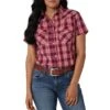 Wrangler Women's Essential Short Sleeve Plaid Snap Shirt -Wrangler Store img68122 wrangler women s essential short sleeve plaid snap shirt