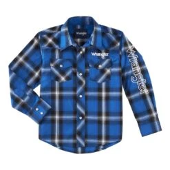Wrangler Boys' Logo Plaid Snap Shirt