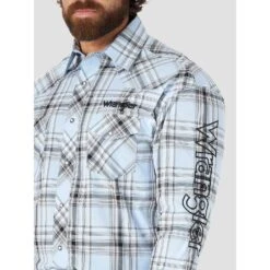 Wrangler Men's Logo Western Plaid Snap Shirt -Wrangler Store img78328 wrangler men s logo western plaid snap shirt