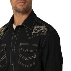 Wrangler Men's Rock 47 Paisley Embroidered Yoke Snap Shirt -Wrangler Store img84463 wrangler men s rock 47 paisley embroidered yoke snap shirt