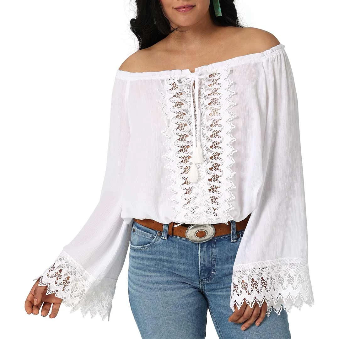Wrangler Women's Retro Boho Crochet Off-Shoulder Blouse 3 Wrangler Women's Retro Boho Crochet Off-Shoulder Blouse