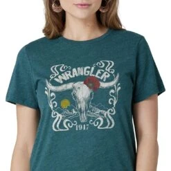 Wrangler Women's Flower Steer Head Graphic T-Shirt -Wrangler Store img95637 wrangler women s flower steer head graphic t shirt