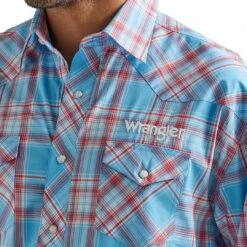 Wrangler Men's Logo Plaid Snap Shirt -Wrangler Store img97397 wrangler men s logo plaid snap shirt