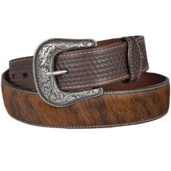Wrangler Men's Hair-On-Hide Basketweave Leather Belt
