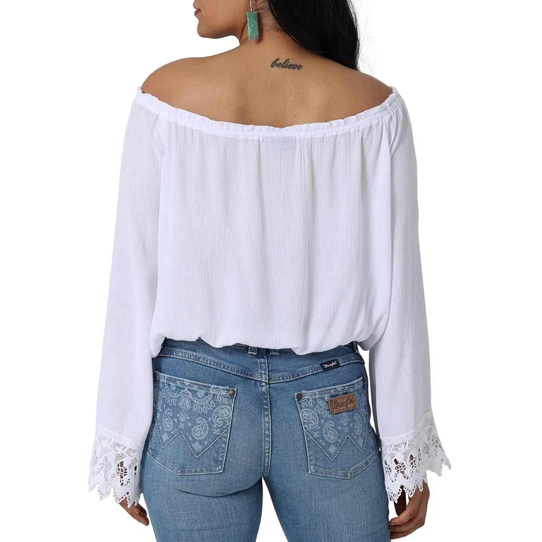 Wrangler Women's Retro Boho Crochet Off-Shoulder Blouse 4 Wrangler Women's Retro Boho Crochet Off-Shoulder Blouse - Image 2